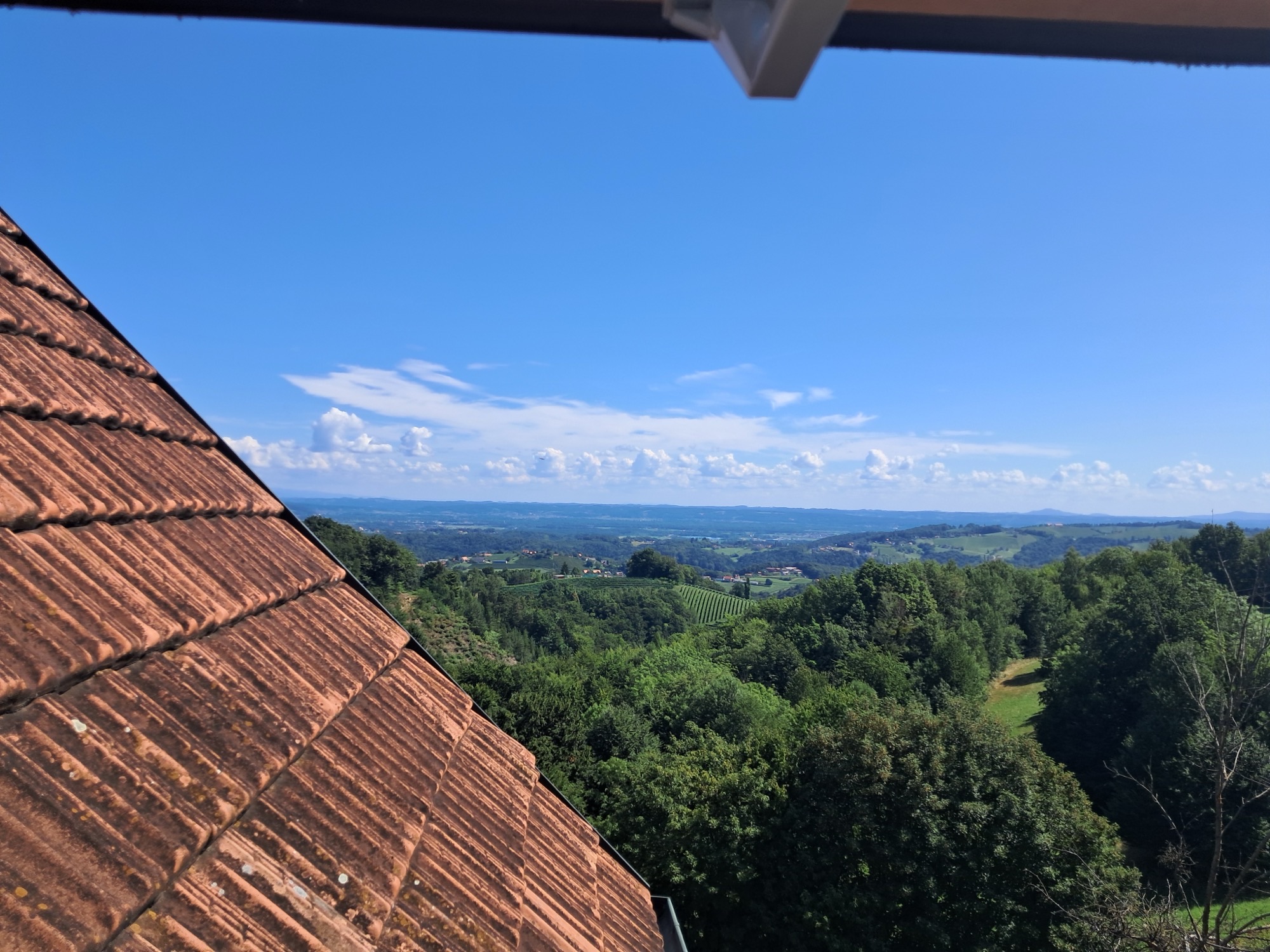 Blick übers Dach in die Südsteiermark